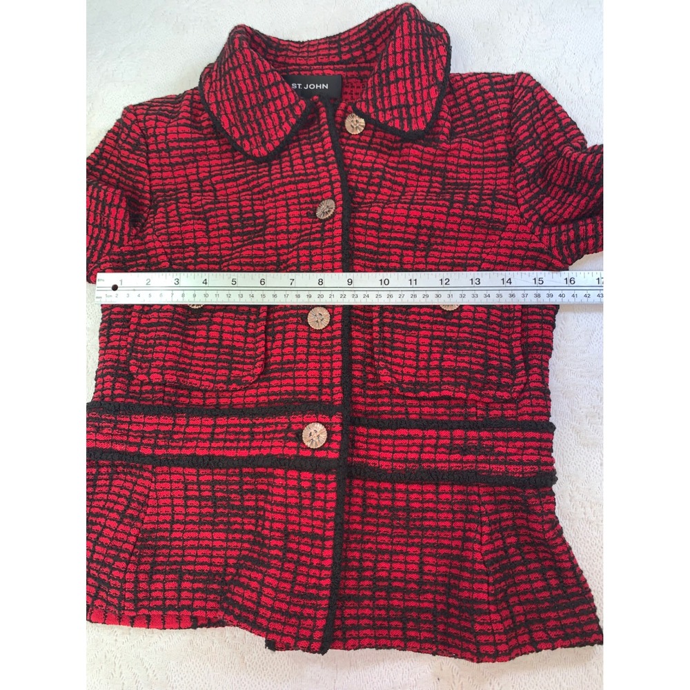 St. John Black Label Red Black Textured Knit Blazer Jacket Size 2 Made in USA - Picture 5 of 9